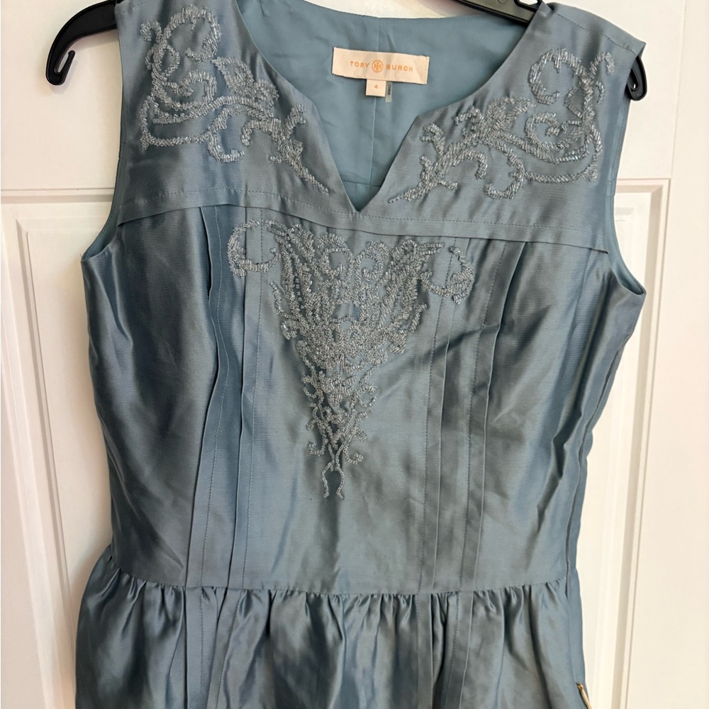 Tory Burch Light Blue Embroidered Top
